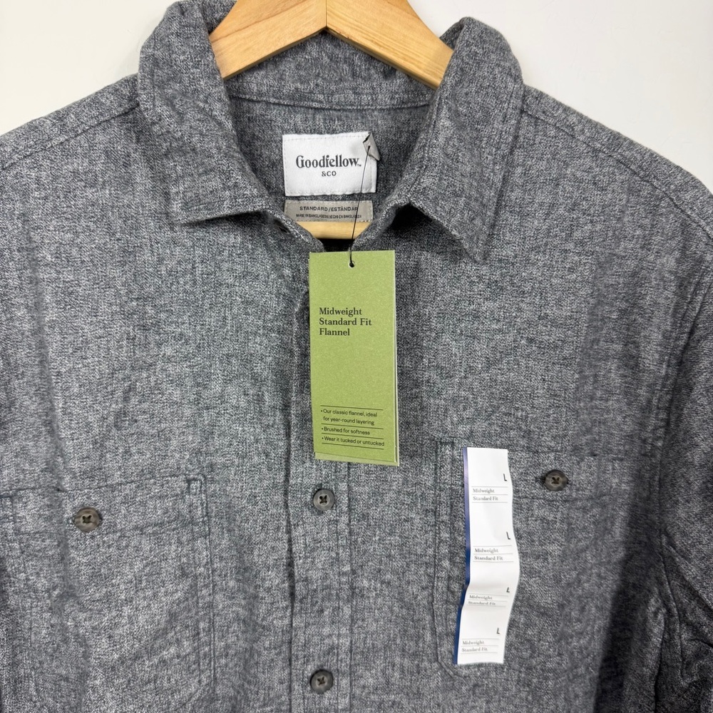 Goodfellow & Co Heather Gray Mid-Weight Flannel Long Sleeve Button-Up Shirt (L) - Picture 3 of 6